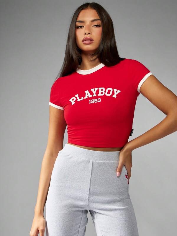 missguided Missguided x Playboy Cropped Ringer T-Shirt With Retro Print
