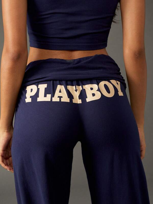Missguided Missguided X Playboy Cropped Scoop Neck Top With Wide Leg Pants