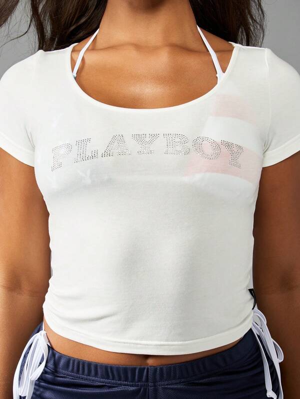 Missguided Missguided X Playboy Cropped Short Sleeve Basic Cotton T-Shirt