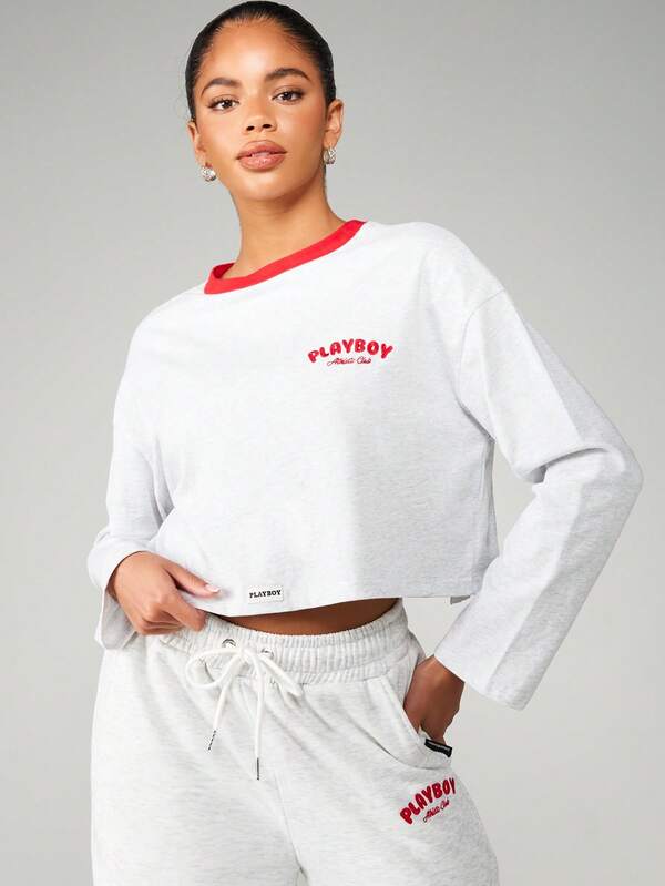 Missguided Missguided X Playboy Cropped Sweater And Wide Leg Pants With Logo Print