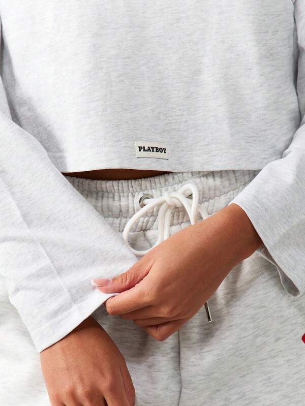 Missguided Missguided X Playboy Cropped Sweater And Wide Leg Pants With Logo Print