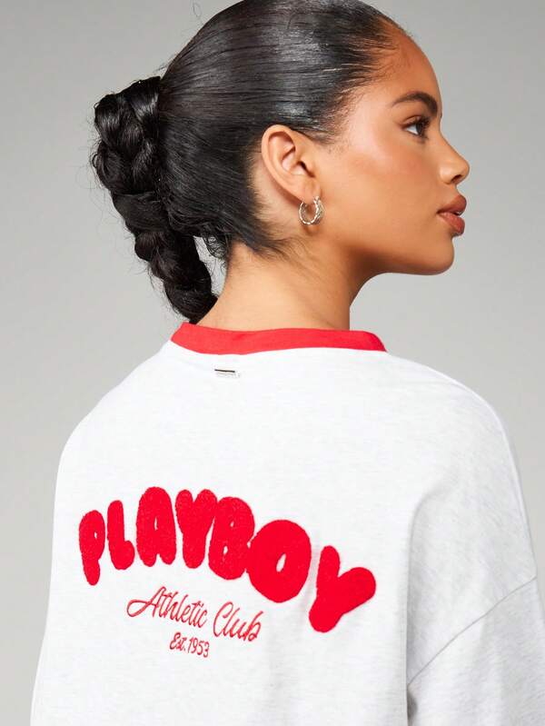Missguided Missguided X Playboy Cropped Sweater And Wide Leg Pants With Logo Print