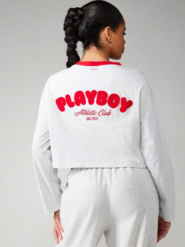 missguided Missguided x Playboy Cropped Sweater And Wide Leg Pants With Logo Print