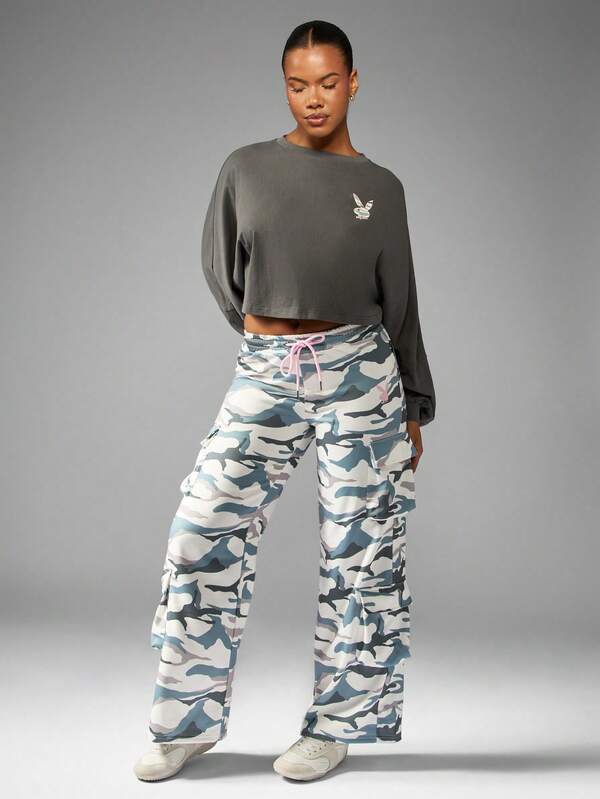 Missguided Missguided X Playboy Cropped Sweatshirt With Bunny Logo And Text Print