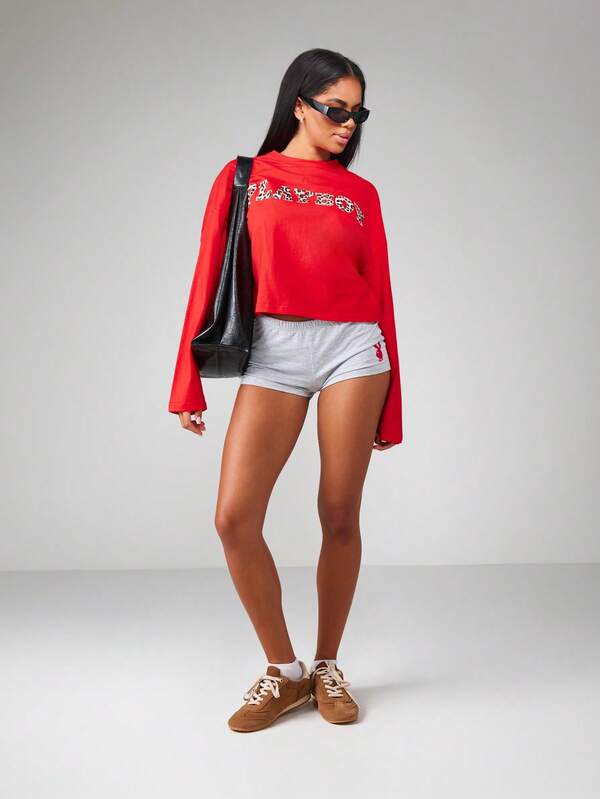 Missguided Missguided X Playboy Cropped Sweatshirt With Leopard Print Logo Design