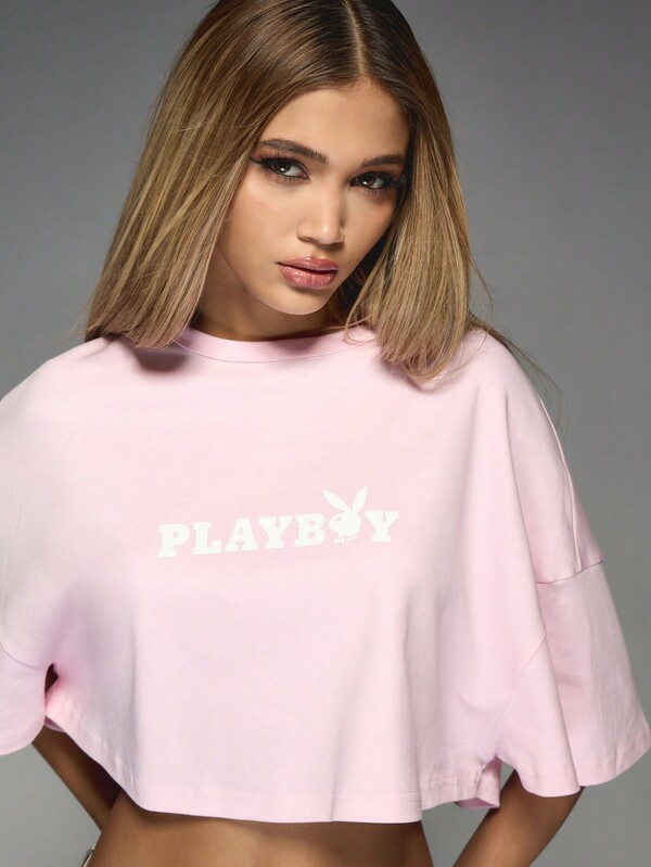 Missguided Missguided X Playboy Cropped T Shirt With Butterfly Print Design