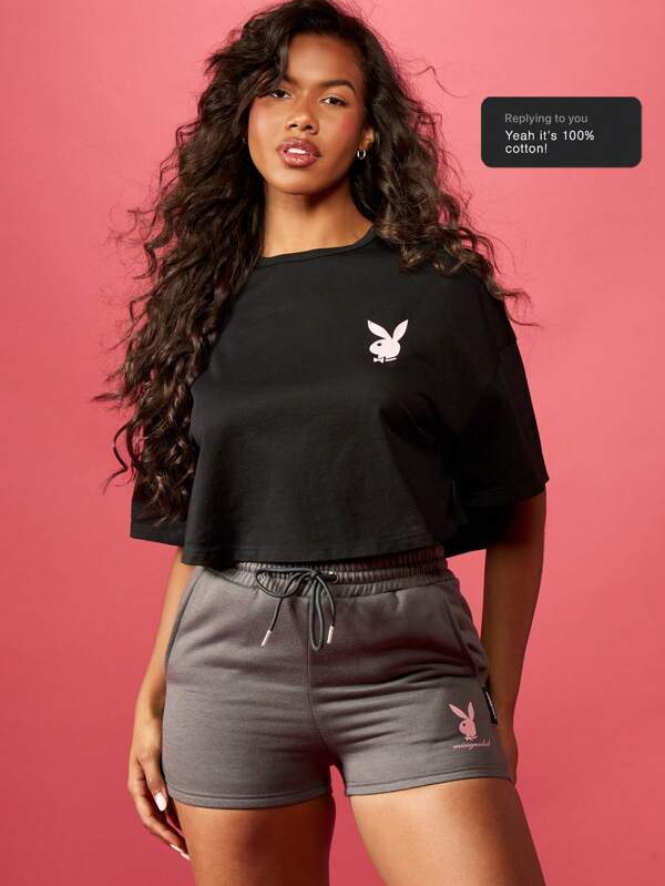missguided Missguided x Playboy Cropped T-Shirt With Love Every Bunny Graphic Print For Casual Streetwear