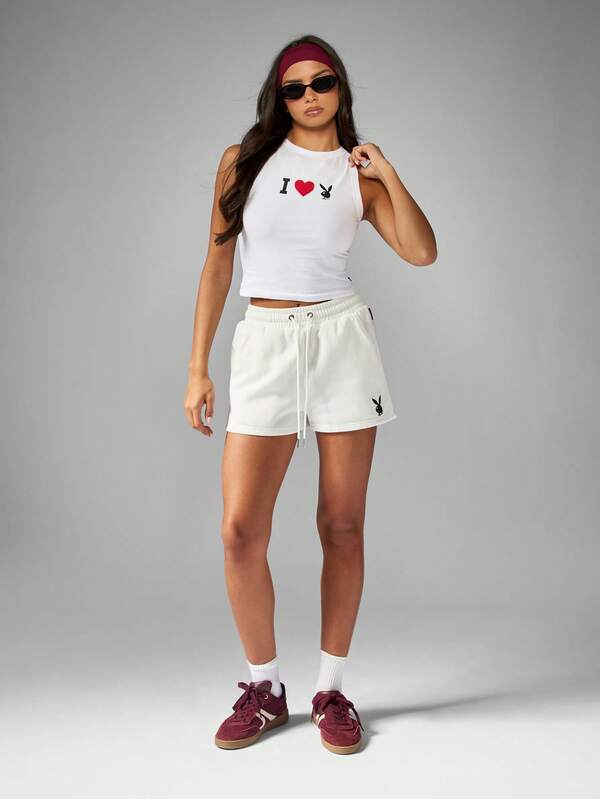 Missguided Missguided X Playboy Cropped Tank Top With Heart Logo Print