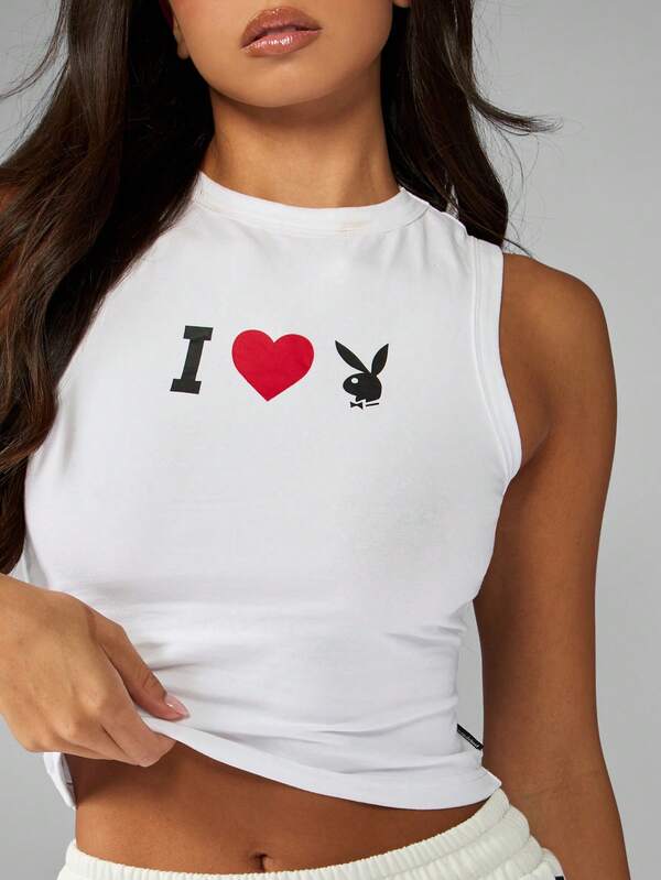 Missguided Missguided X Playboy Cropped Tank Top With Heart Logo Print