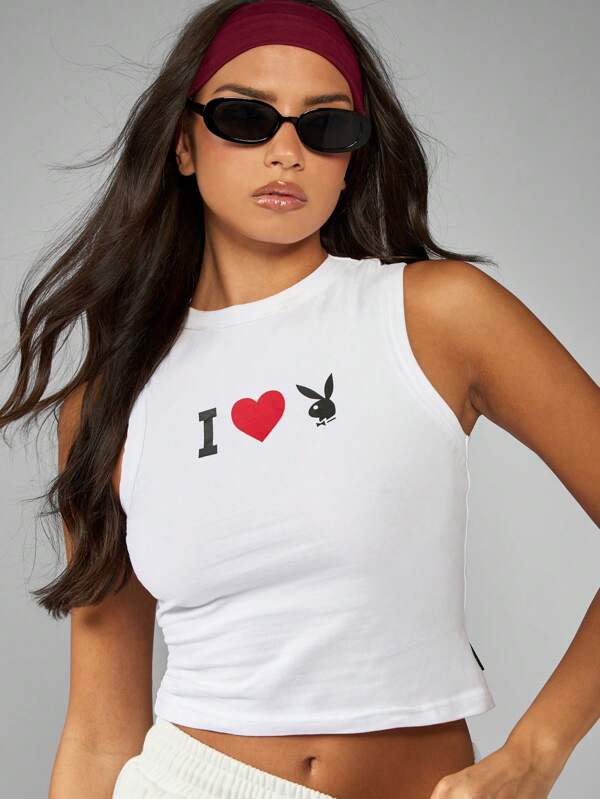 missguided Missguided x Playboy Cropped Tank Top With Heart Logo Print