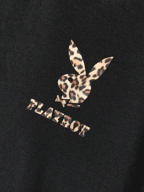 Missguided Missguided X Playboy Cropped Tee With Leopard Print Logo Statement Design