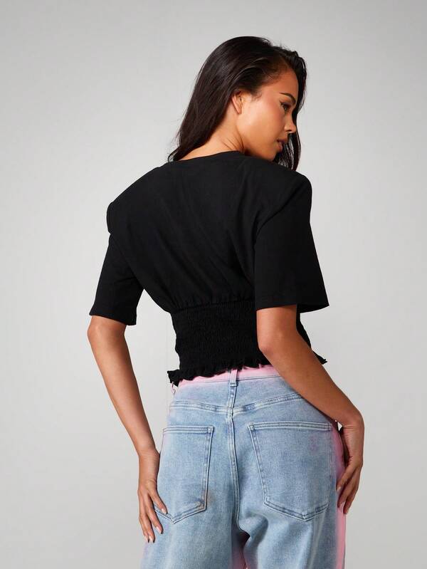 Missguided Missguided X Playboy Cropped Tee With Smocked Waist