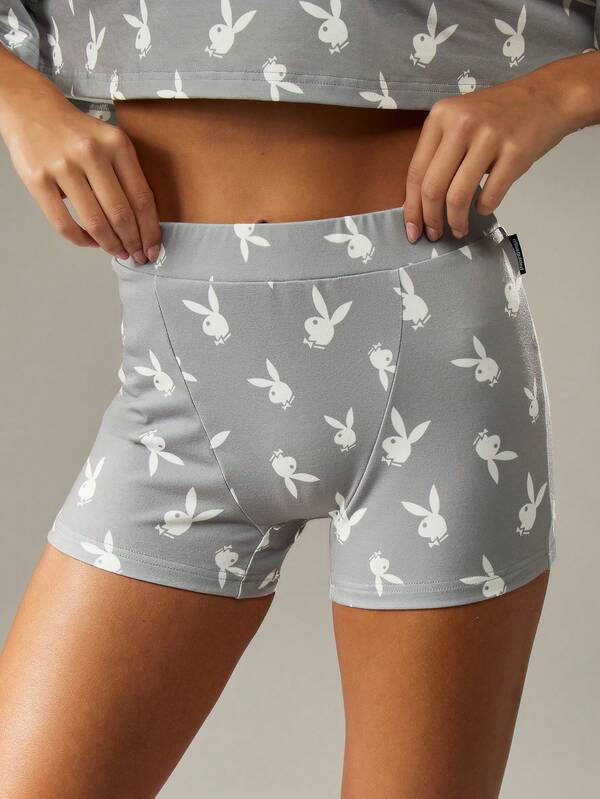 Missguided Missguided X Playboy Cropped Top And High Waist Shorts With Bunny Print
