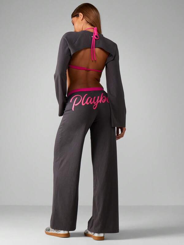 Missguided Missguided X Playboy Cropped Top With Wide Leg Pants Set