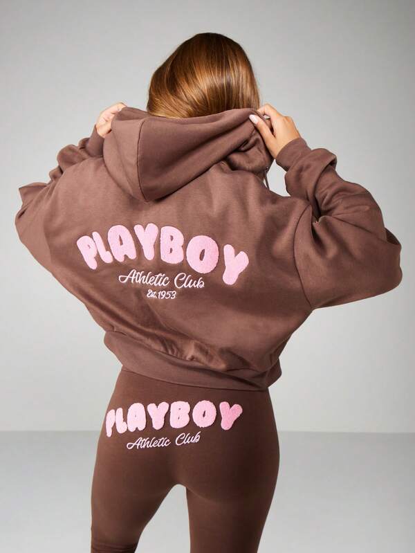 Missguided Missguided X Playboy Cropped Zip Hoodie With Drawstring
