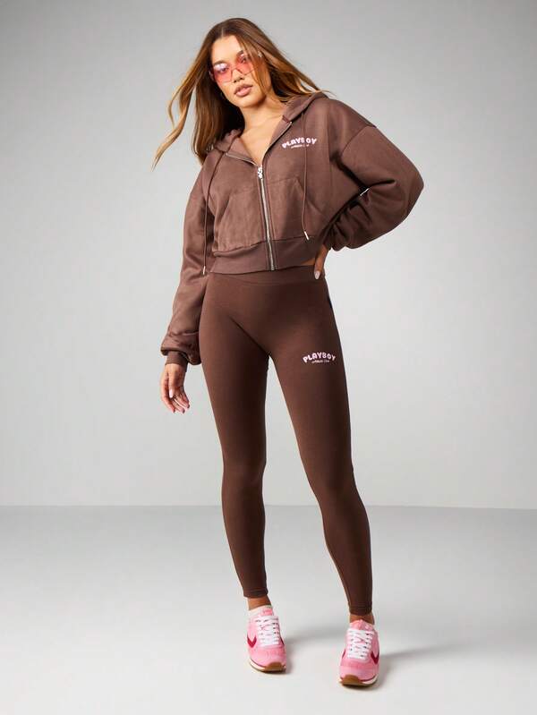 Missguided Missguided X Playboy Cropped Zip Hoodie With Drawstring