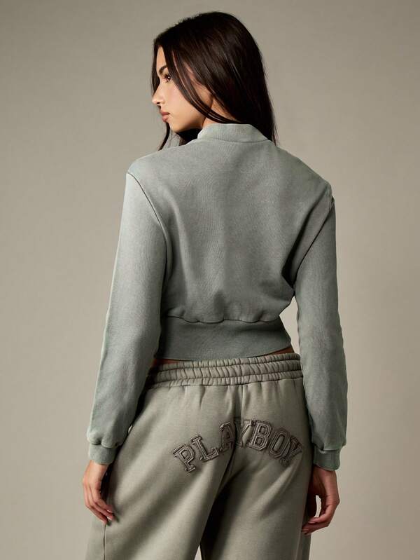 Missguided Missguided X Playboy Cropped Zip Through Sweatshirt With Ribbed Details