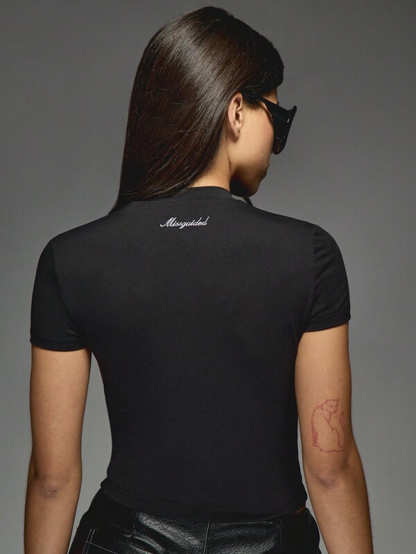 Missguided Missguided X Playboy Crystal Embellished Fitted Baby T Shirt With Logo Design