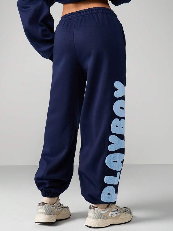 Missguided Missguided X Playboy Cuffed Joggers With Text Print