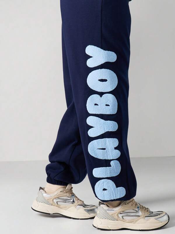 Missguided Missguided X Playboy Cuffed Joggers With Text Print