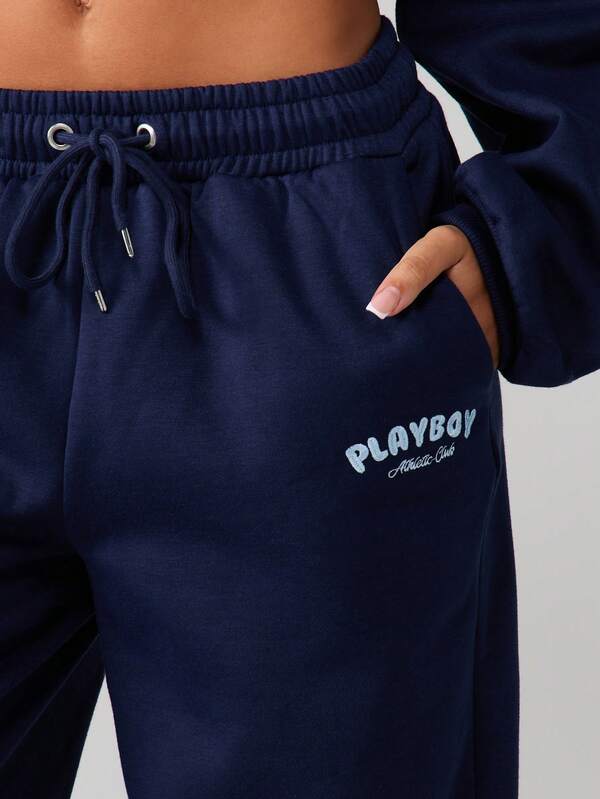 Missguided Missguided X Playboy Cuffed Joggers With Text Print