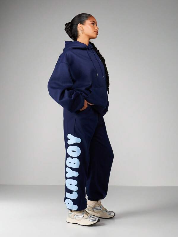 missguided Missguided x Playboy Cuffed Joggers With Text Print