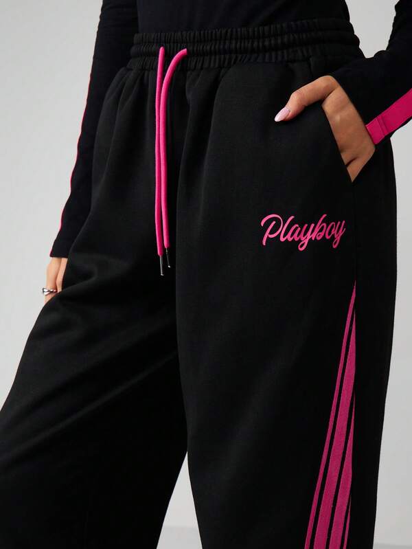 Missguided Missguided X Playboy Drawstring Joggers With Side Stripe Detail