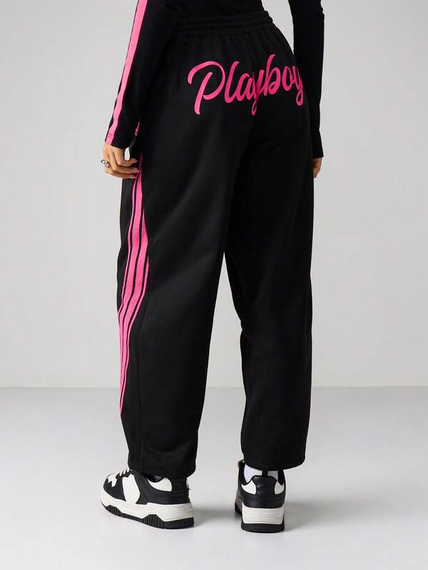 missguided Missguided x Playboy Drawstring Joggers With Side Stripe Detail