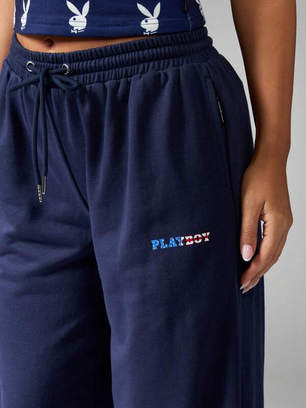 Missguided Missguided X Playboy Drawstring Wide Leg Fleece Lounge Comfort Sweatpants