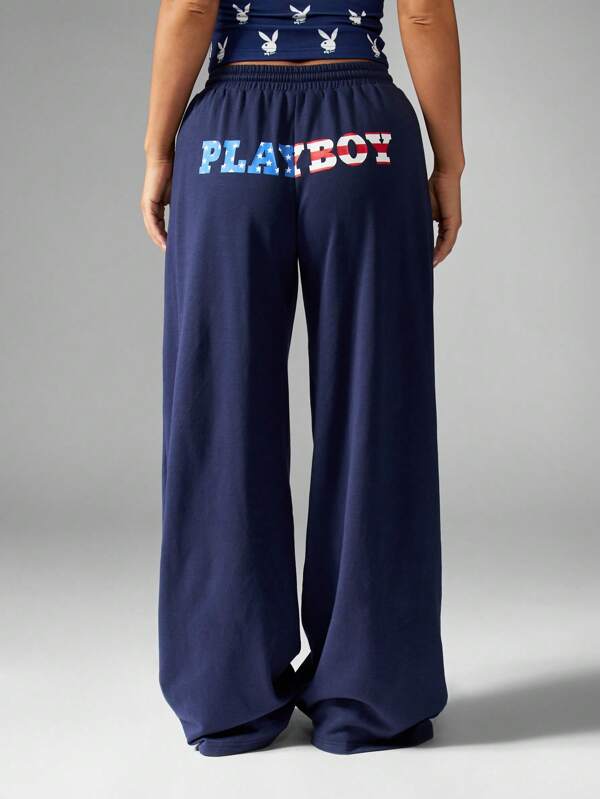 missguided Missguided x Playboy Drawstring Wide Leg Fleece Lounge Comfort Sweatpants