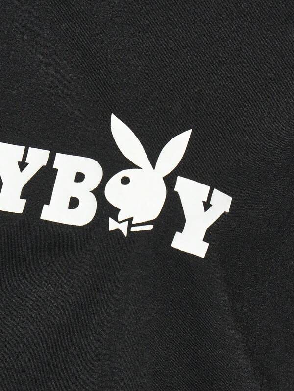 Missguided Missguided X Playboy Drop Shoulder Cropped Logo T Shirt With Bell Sleeves