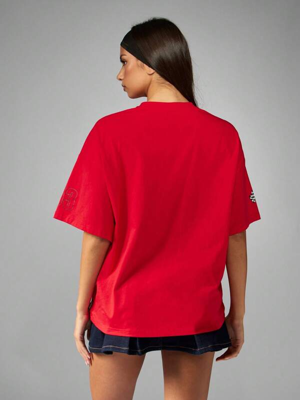 Missguided Missguided X Playboy Drop Shoulder Racing Graphic T Shirt With Number Print