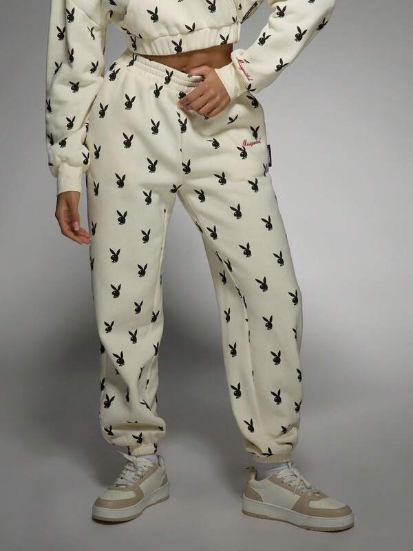 Missguided Missguided X Playboy Elastic Waist Cuffed Ankle X Logo Print Sweatpants
