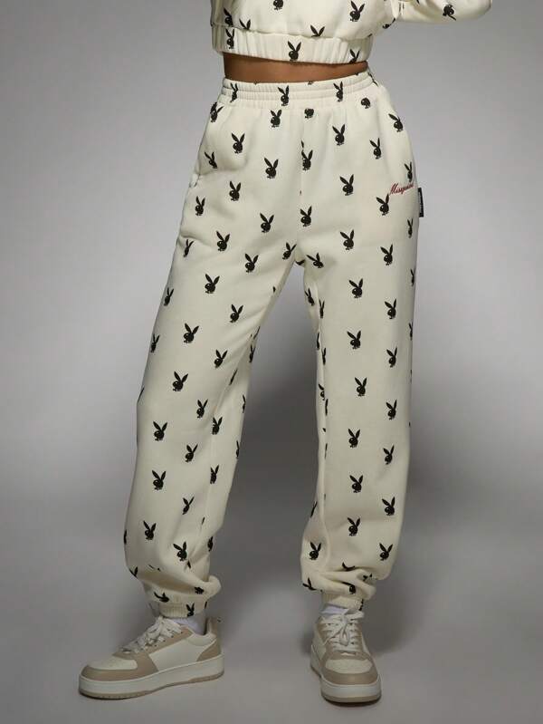 missguided Missguided x Playboy Elastic Waist Cuffed Ankle X Logo Print Sweatpants