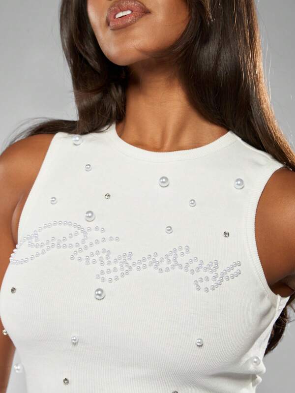 Missguided Missguided X Playboy Embellished Tank Top With Crystal Details