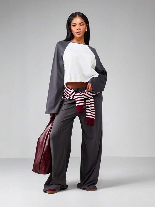 Missguided Missguided X Playboy Embossed Design Raglan Long Sleeve Cropped Top