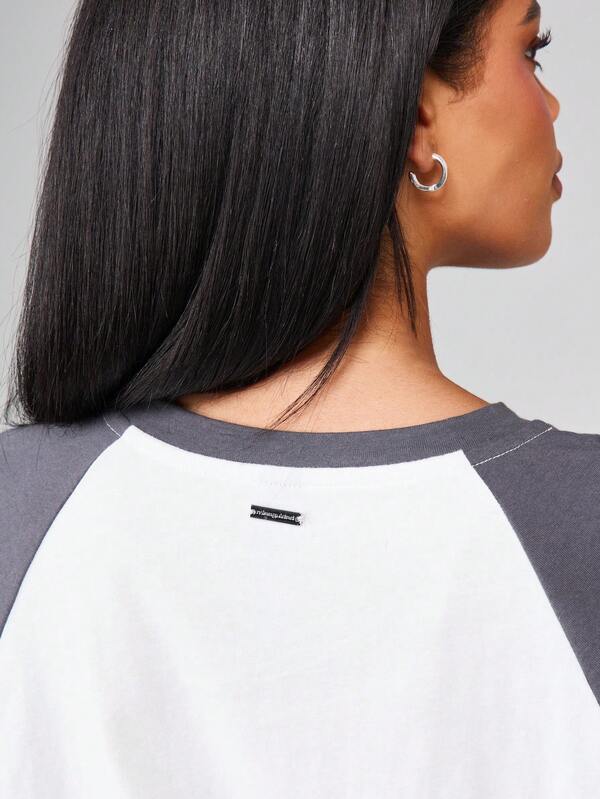 Missguided Missguided X Playboy Embossed Design Raglan Long Sleeve Cropped Top