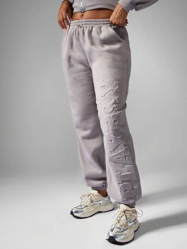 missguided Missguided x Playboy Embossed Logo Jogger Sweatpants With Elastic Ankles