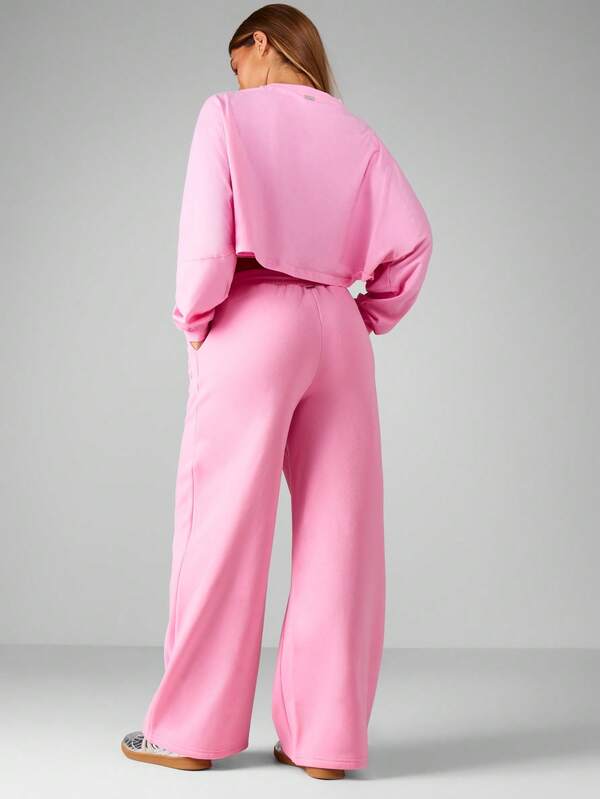 Missguided Missguided X Playboy Embossed Logo Wide Leg Pants With Cropped Sweatshirt Set