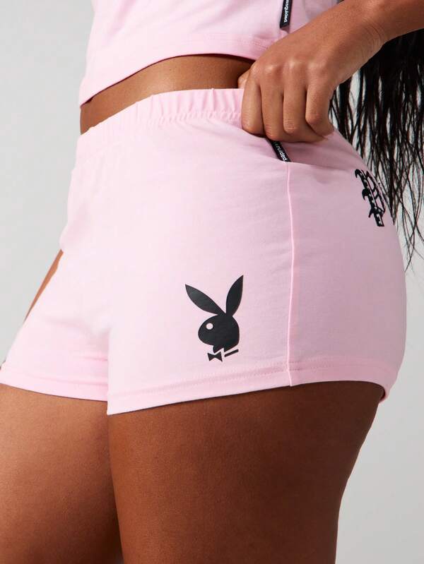 Missguided Missguided X Playboy Embroidered Diamante Graphic Fitted Hot Pants