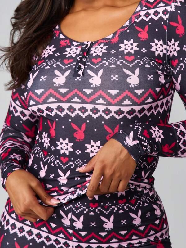 Missguided Missguided X Playboy Fairisle Long Sleeve Top With Shorts Set