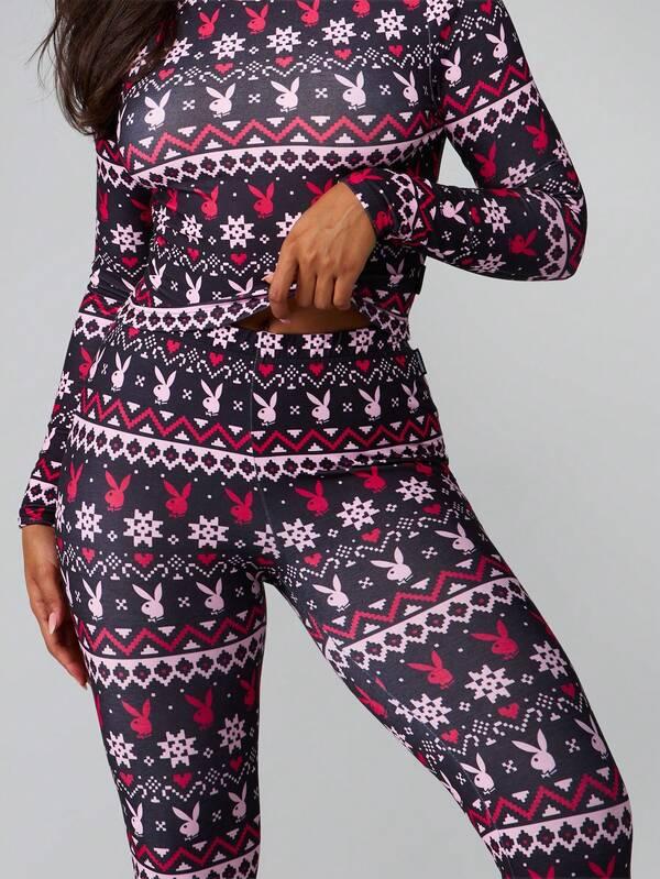 Missguided Missguided X Playboy Fairisle Printed Long Sleeve Pajama Set