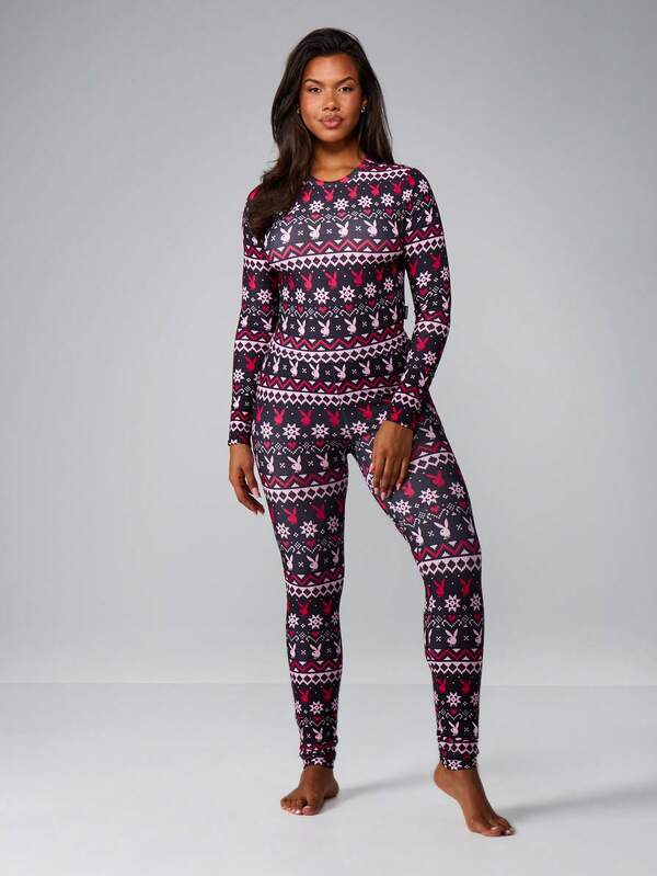 missguided Missguided x Playboy Fairisle Printed Long Sleeve Pajama Set