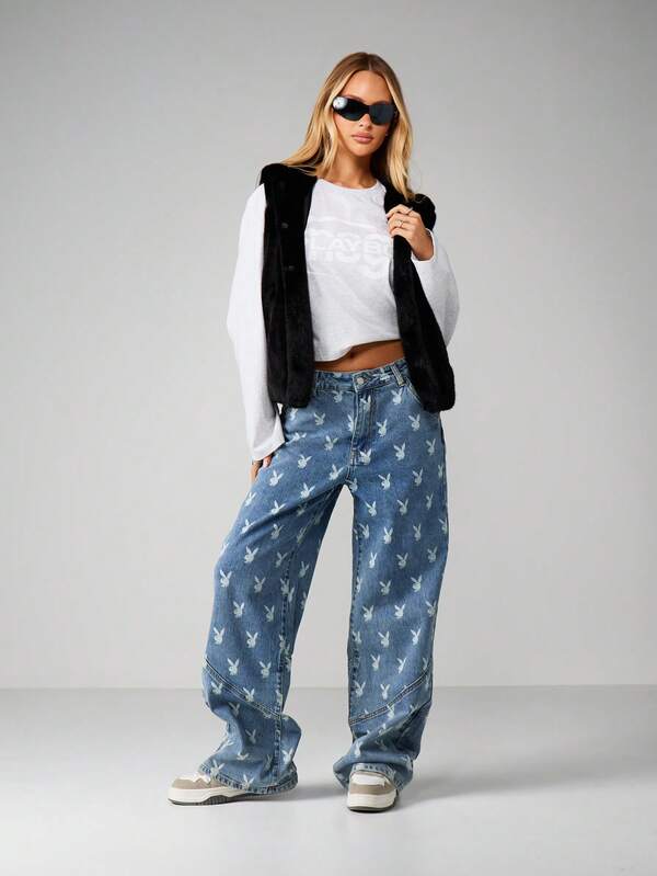 Missguided Missguided X Playboy Faux Fur Hooded Gilet With Logo