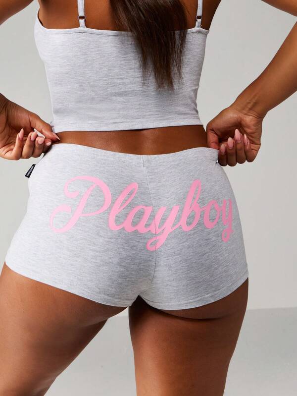 Missguided Missguided X Playboy Fitted Cami Crop Top With Elastic Booty Short Set