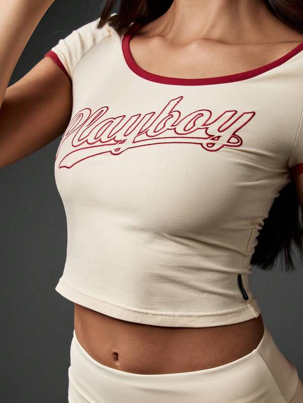 Missguided Missguided X Playboy Fitted Cotton Crop Top With Logo Print
