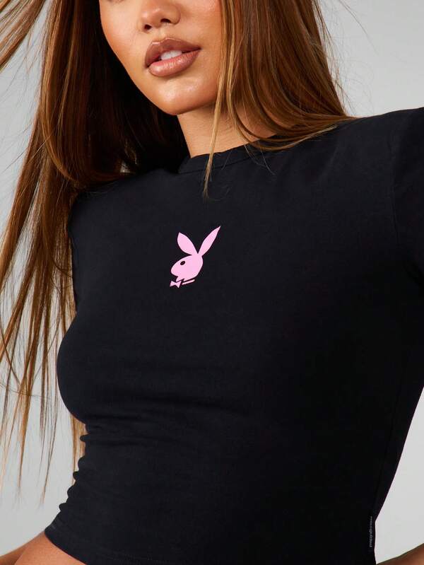 Missguided Missguided X Playboy Fitted Crew Neck Tee With Logo