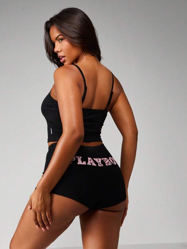 Missguided Missguided X Playboy Fitted Crop Cami Top With High Rise Hot Pants