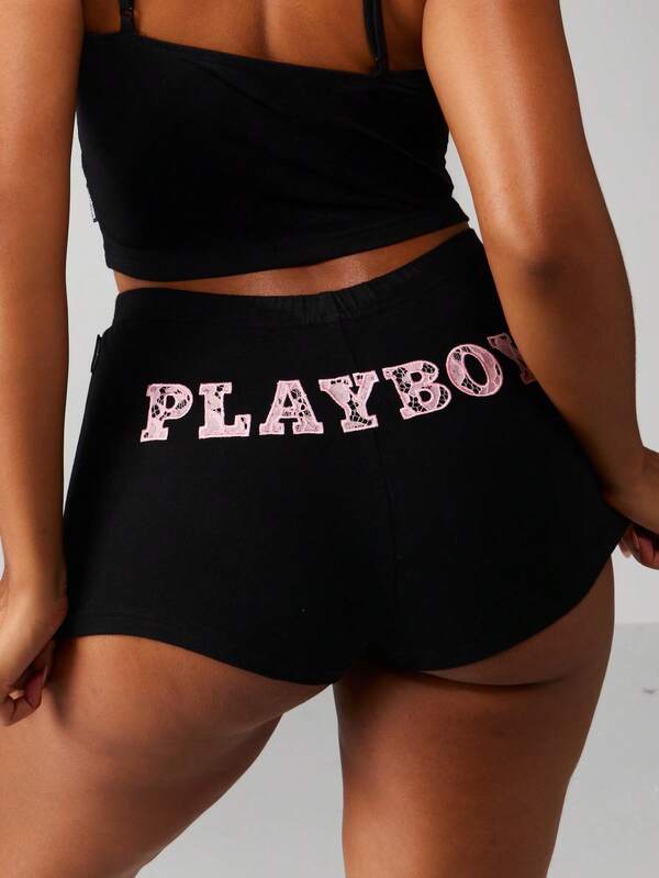 Missguided Missguided X Playboy Fitted Crop Cami Top With High Rise Hot Pants