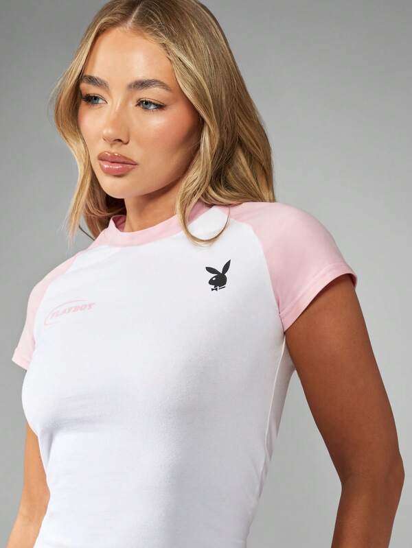 Missguided Missguided X Playboy Fitted Crop Short Sleeve T-Shirt